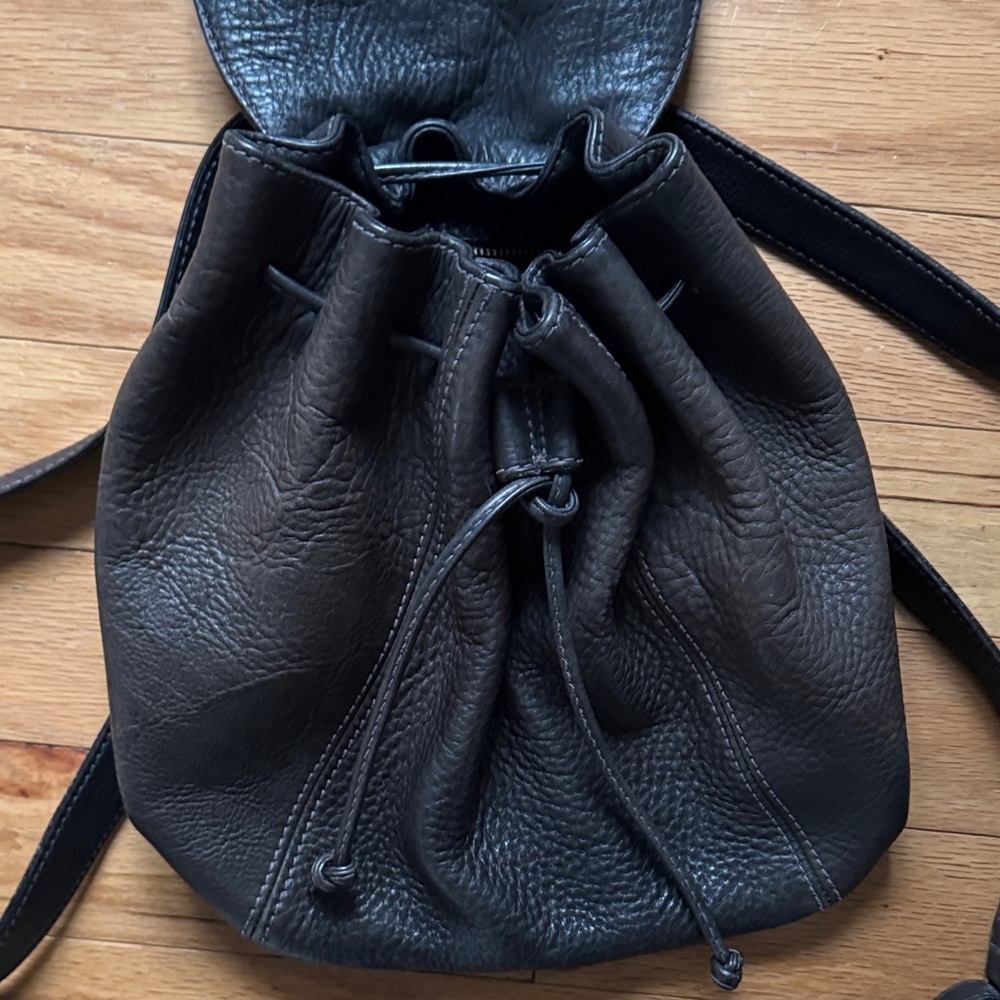 Coach | Dark Brown Pebbled Leather Drawstring Backpack - Picture 5 of 7